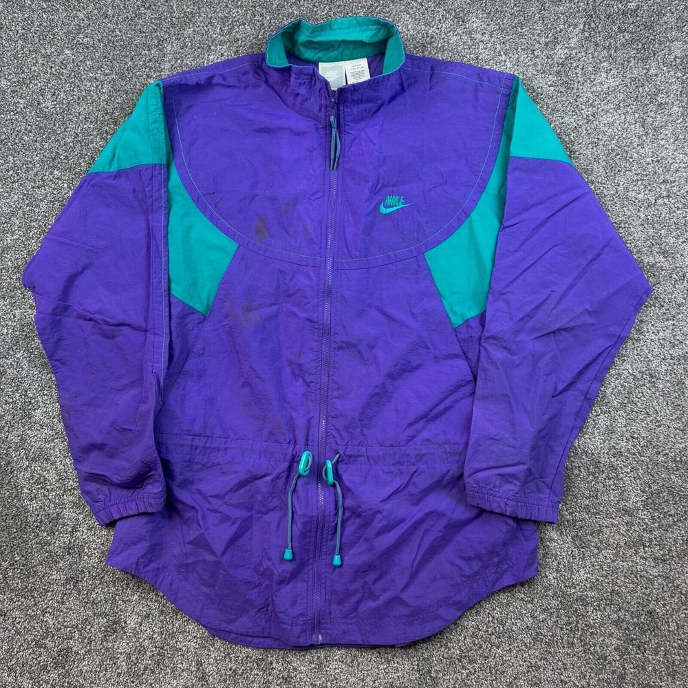 Vintage Nike Windbreaker Jacket Women's L 14-16 Blue Purple Aquaberry Gray Tag‎